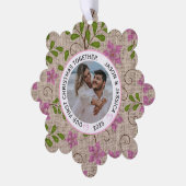 Paar Eerste Kerst Roze Bloemen Ornament Kaart (Links)