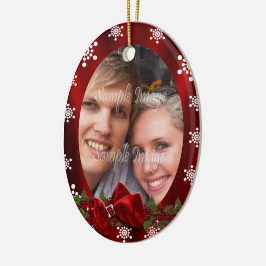 Paar eerste kerstfoto PERSONALIZE Keramisch Ornament (Links)