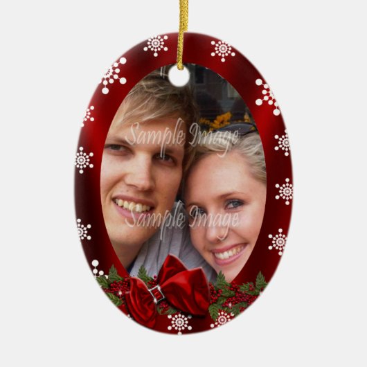 Paar eerste kerstfoto PERSONALIZE Keramisch Ornament (Voorkant)