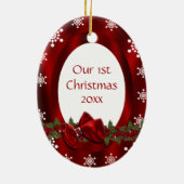 Paar eerste kerstfoto PERSONALIZE Keramisch Ornament (Achterkant)