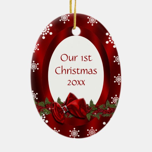 Paar eerste kerstfoto PERSONALIZE Keramisch Ornament (Achterkant)