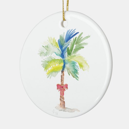 Paar eerste kerstsierpalmboom keramisch ornament (Links)