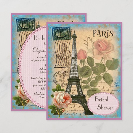 Paar Eiffeltoren en Rozen Vrijgezellenfeest Kaart (Voorkant / Achterkant)