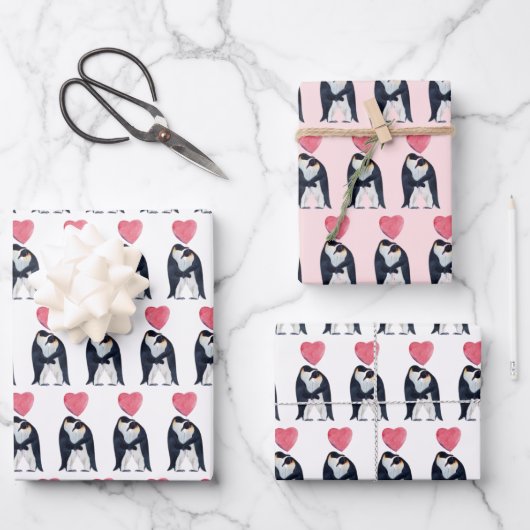 Paar Emperor Penguin Heart Valentijnsdag Inpakpapier Vel (Voorkant)