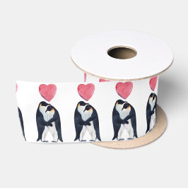 Paar Emperor Penguin Heart Valentijnsdag Satijnen Lint
