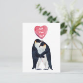 Paar Emperor Penguins Heart gepersonaliseerd Briefkaart (Staand voorkant)