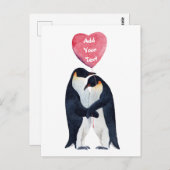 Paar Emperor Penguins Heart gepersonaliseerd Briefkaart (Voorkant / Achterkant)