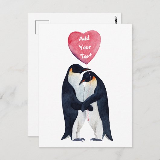 Paar Emperor Penguins Heart gepersonaliseerd Briefkaart (Voorkant / Achterkant)
