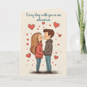 Paar en harten Valentijnsdag Beige Kaart (Voorkant)