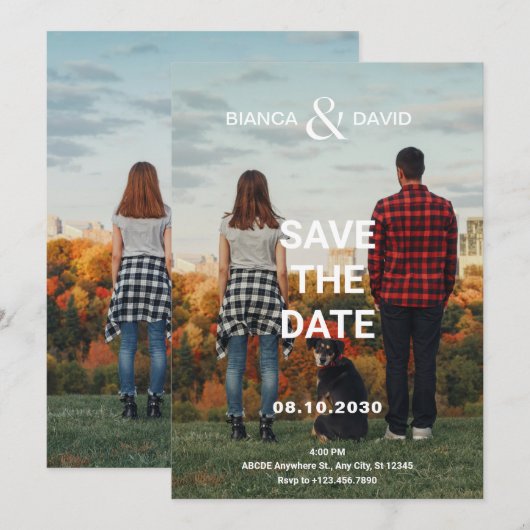 Paar en huisdier moderne foto bruiloft save the date (Voorkant / Achterkant)