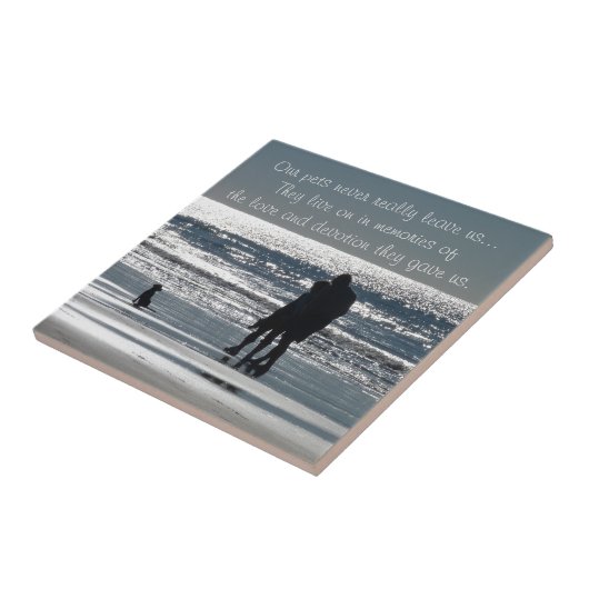 Paar en hun hond door de oceaan - tegeltje (Zijkant)