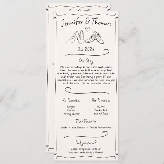 Paar Feiten Doodle Trouwschoenen Programma & Menu (Voorkant / Achterkant)
