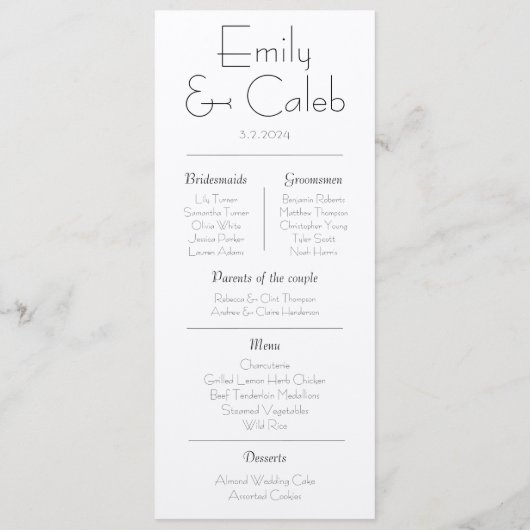 Paar feiten rustiek eenvoudig bruiloft programma & programmakaart (Achterkant)