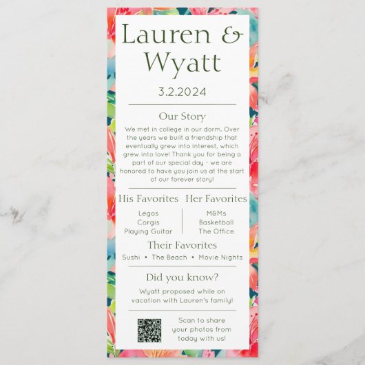 Paar Feiten Tropische bruiloft Programma & Menu (Voorkant)