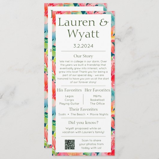 Paar Feiten Tropische bruiloft Programma & Menu (Voorkant / Achterkant)