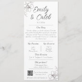 Paar feiten zwart en wit bloemenbruiloft programmakaart (Voorkant)