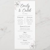 Paar feiten zwart en wit bloemenbruiloft programmakaart (Achterkant)