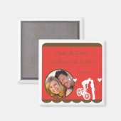 Paar fiets rood/bruin bruiloft aankondiging magnee magneet (Voorkant / Achterkant)