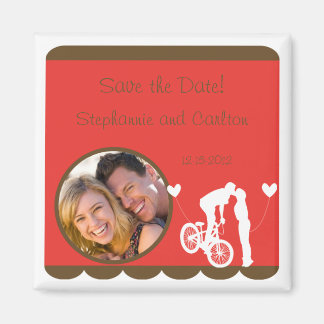 Paar fiets rood/bruin bruiloft aankondiging magnee magneet