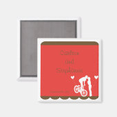 Paar fiets rood/bruin bruiloft magneet gunst (Voorkant / Achterkant)
