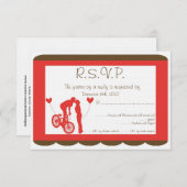 Paar fiets rood/bruin bruiloft RSVP Kaart (Voorkant / Achterkant)