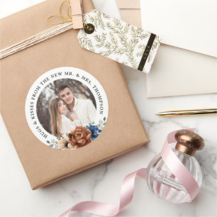 Paar foto aanpasbare bruiloft dank u gunst ronde sticker