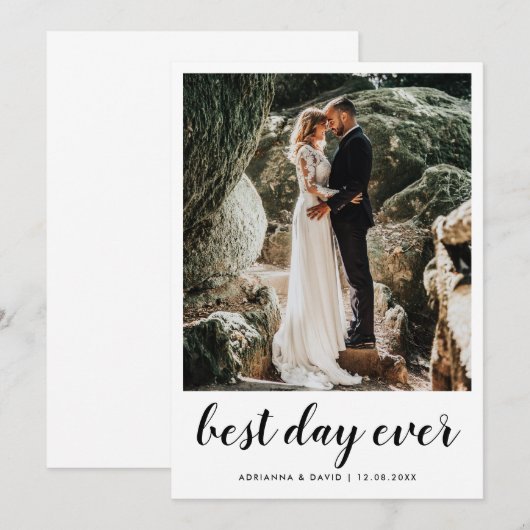 Paar foto bruiloft beste dag ooit modern script bedankkaart (Voorkant / Achterkant)