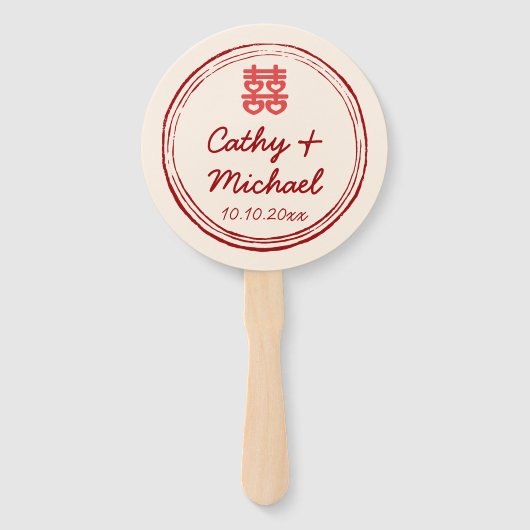 Paar foto Chinese bruiloft met dubbel geluk logo Handwaaier (Achterkant)
