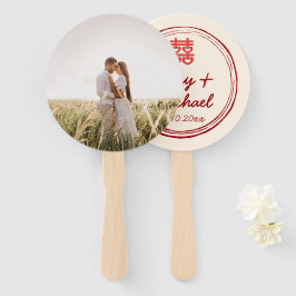 Paar foto Chinese bruiloft met dubbel geluk logo Handwaaier