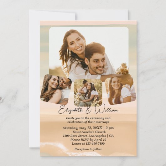 Paar foto Collage Beach Theme Weddenschap Kaart (Voorkant)