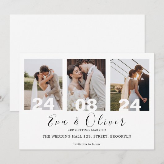 Paar Foto College Eenvoudige bruiloft uitnodiging (Voorkant / Achterkant)