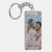 Paar Foto Glitter Zilveren Hart Marine Blauwe Name Sleutelhanger (Voorkant Links)