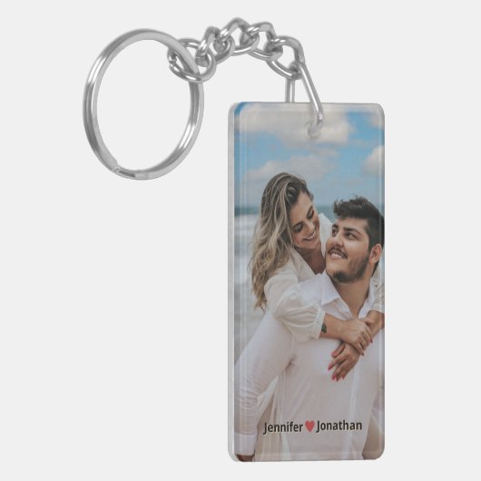 Paar Foto Glitter Zilveren Hart Marine Blauwe Name Sleutelhanger (Voorkant Links)