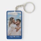 Paar Foto Glitter Zilveren Hart Marine Blauwe Name Sleutelhanger (achterkant)