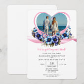 Paar Foto Hart Ribbon Lijst & Blauwe Bloemen Kaart (Voorkant / Achterkant)