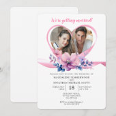 Paar Foto Hart Ribbon Lijst & Roze Bloemen Kaart (Voorkant / Achterkant)