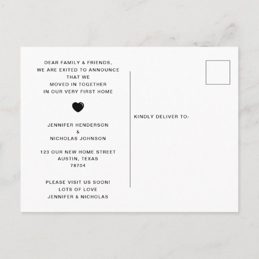 Paar Foto House Moving Announement Briefkaart (Achterkant)