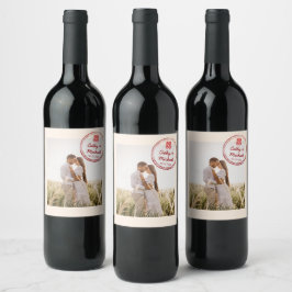 Paar foto logo Chinese trouwstempel Wijn Etiket