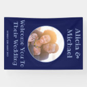 Paar Foto Marine Blauw Bruiloft Welkom Spandoek (Horizontaal)