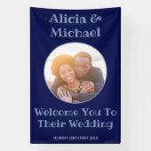 Paar Foto Marine Blauw Bruiloft Welkom Spandoek (Verticaal)