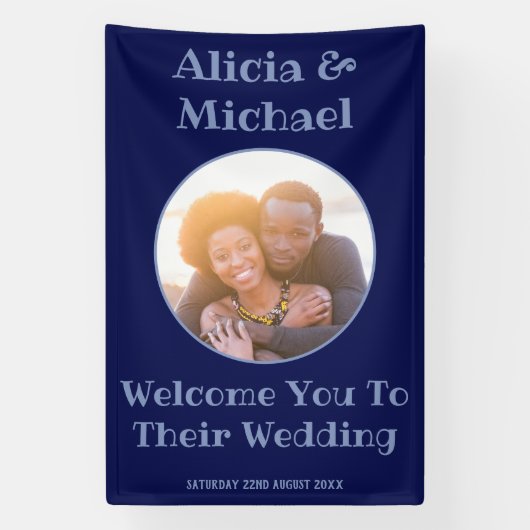 Paar Foto Marine Blauw Bruiloft Welkom Spandoek (Verticaal)