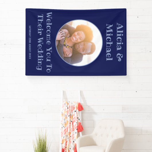 Paar Foto Marine Blauw Bruiloft Welkom Spandoek (Insitu)