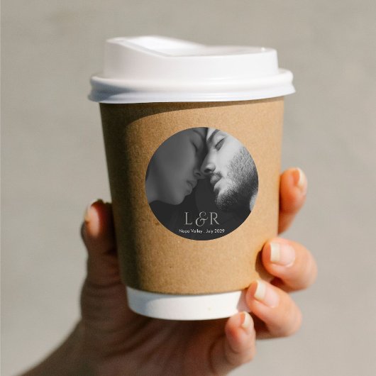 Paar Foto & Monogram Bruiloft Ronde Sticker