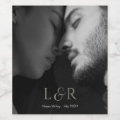 Paar Foto & Monogram Bruiloft Wijn Etiket (Enkel label)