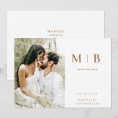 Paar Foto Monogram Goud & Wit Save the Date Kaart (Voorkant / Achterkant)