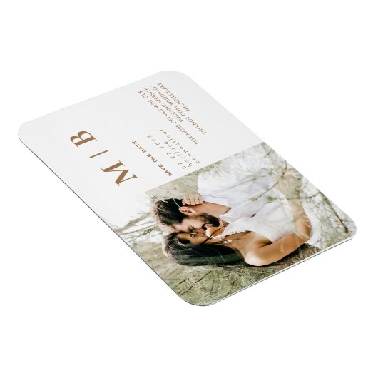 Paar Foto Monogram Goud & Wit Save the Date Magneet (Rechterzijde)