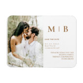 Paar Foto Monogram Goud & Wit Save the Date Magneet (Horizontaal)
