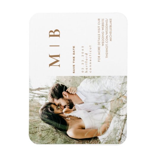 Paar Foto Monogram Goud & Wit Save the Date Magneet (Verticaal)