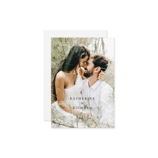 Paar foto namen bruiloft blanco dank u bedankkaart (Voorkant / Achterkant in situ)