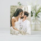 Paar foto & namen bruiloft crème blanco dank u bedankkaart (Staand voorkant)